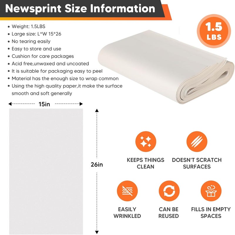 Donyang Newsprint Packing Paper for Moving Boxes, 26" x 15" Packing Boxes for Moving, Packaging, Shipping Supplies, 52 Sheets Newspaper Wrapping Material for Moving Essentials, Dishes Glassware Filler 1.5 lbs - Image 2